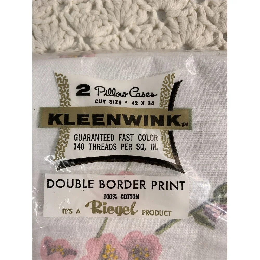 Vintage NOS 2 Kleenwink Pillow Cases Dogwood Flowers Pink 42x36